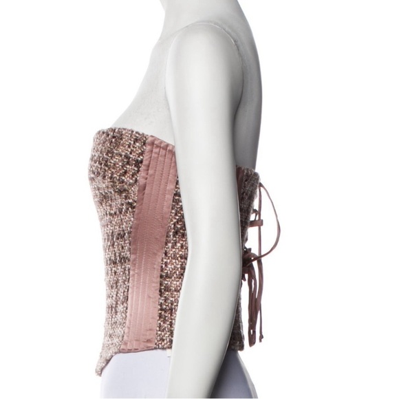 Roberto Cavalli Vintage Bustier Corset Lace Up Top 2005 Pink Tweed Wool Silk 46 - Picture 3 of 13
